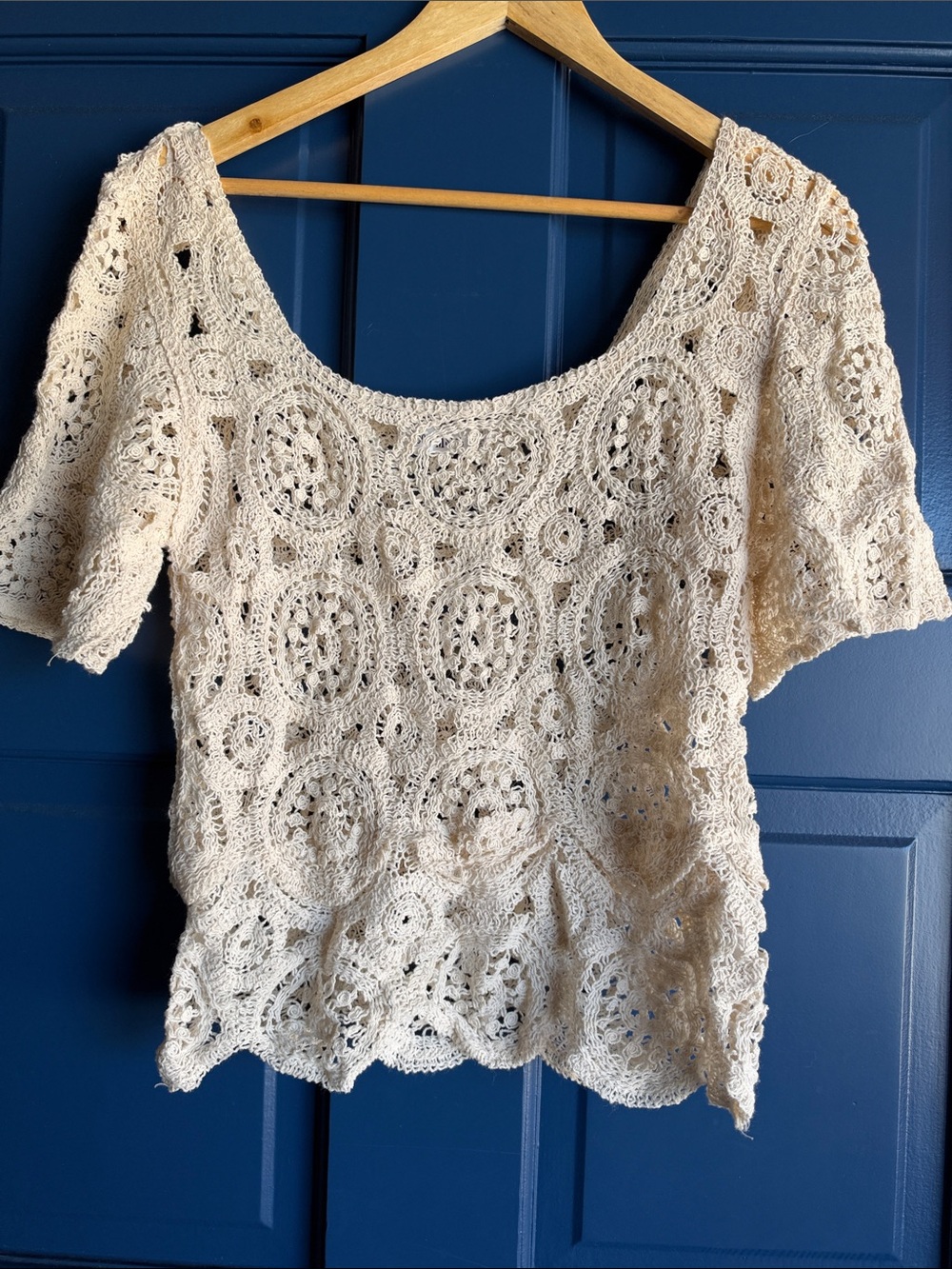 RoomMates Cream Crochet Lace Knit Boho Top Sleeveless Tunic Cover Up Size XL